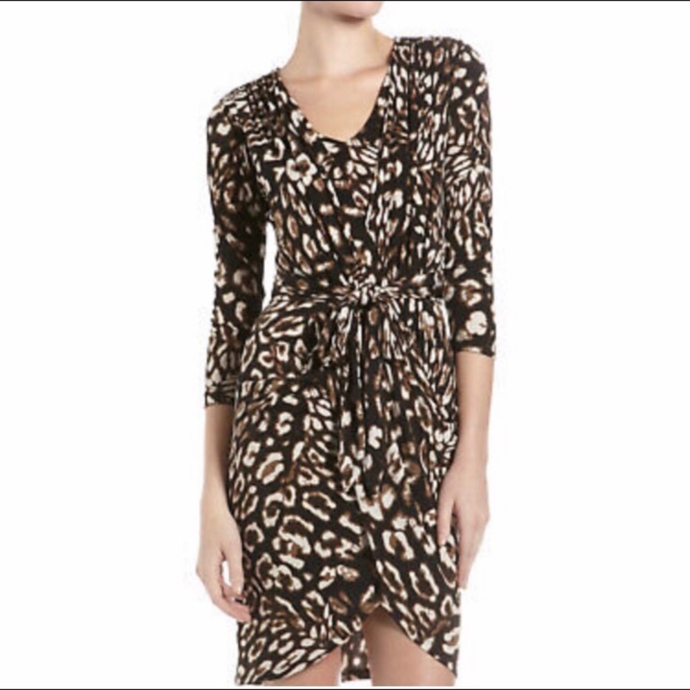 BCBG Leopard Print Jersey Knit Wrap Dress